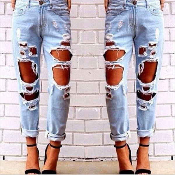 women's jeans destroyed ripped big holes for women streetwear cool fashion distressed calca denim pants straight boyfriend style trouse, Blue
women's jeans destroyed ripped big holes for women streetwear cool fashion distressed calca denim pants straight boyfriend style trouse, Blue