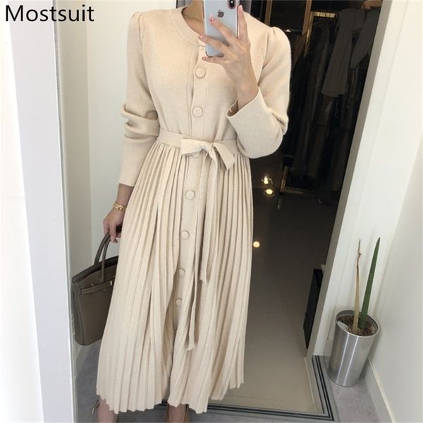 korean knitted single breasted belted pleated long dress women winter sleeve o-neck elegant ladies fashion vestidos 210513, Black;gray
korean knitted single breasted belted pleated long dress women winter sleeve o-neck elegant ladies fashion vestidos 210513, Black;gray