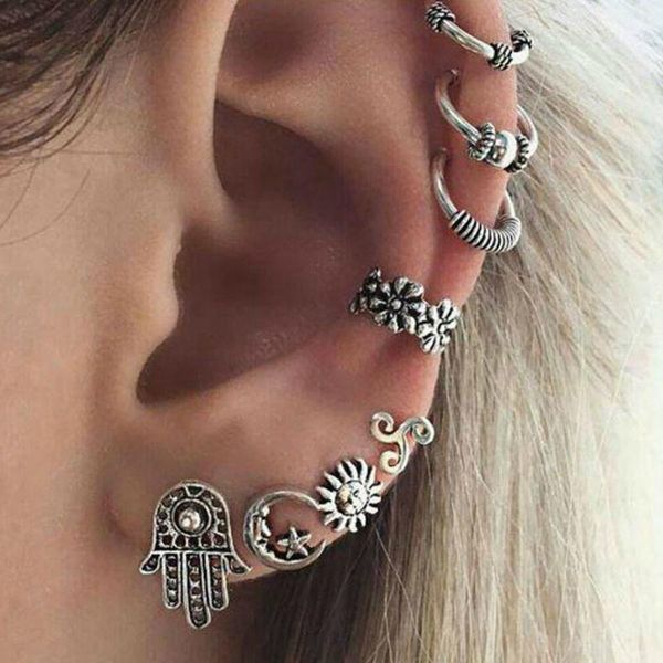 earring set bohemian sun moon palm fatima stud earrings punk piercing simple ear cuff fake women boho jewelry 8pcs, Golden;silver
earring set bohemian sun moon palm fatima stud earrings punk piercing simple ear cuff fake women boho jewelry 8pcs, Golden;silver