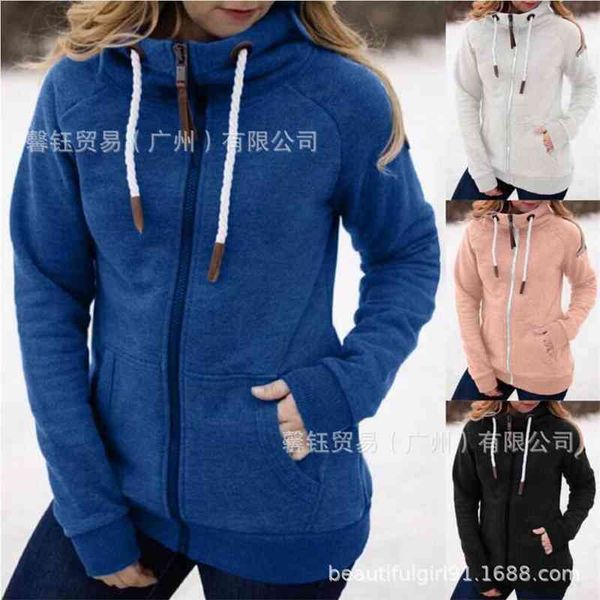 2021 new women's fashion solid color hooded high neck zipper pocket sweater coat, Black
2021 new women's fashion solid color hooded high neck zipper pocket sweater coat, Black