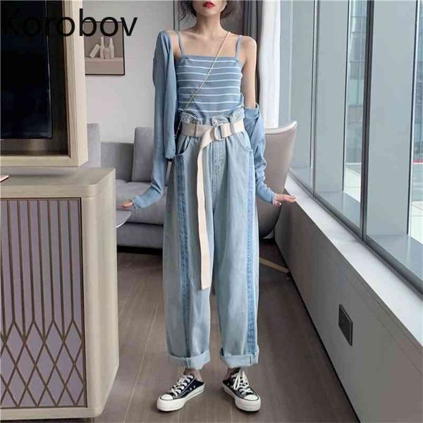 korobov korean women trousers vintage casual high waist wide leg pants streetwear sashes jeans harajuku women joggers 210430, Blue
korobov korean women trousers vintage casual high waist wide leg pants streetwear sashes jeans harajuku women joggers 210430, Blue