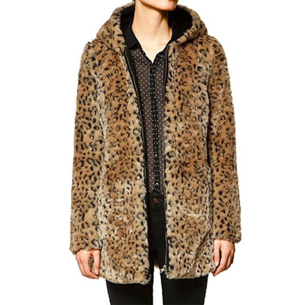 faux fur leopard print european and american women's long coat jacket, Black
faux fur leopard print european and american women's long coat jacket, Black