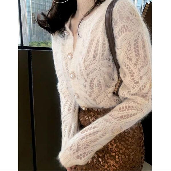 women's knits & tees european autumn french retro gentle mohair white thin hollow knitted sweater cardigan women fashion streetwear 20
women's knits & tees european autumn french retro gentle mohair white thin hollow knitted sweater cardigan women fashion streetwear 20
