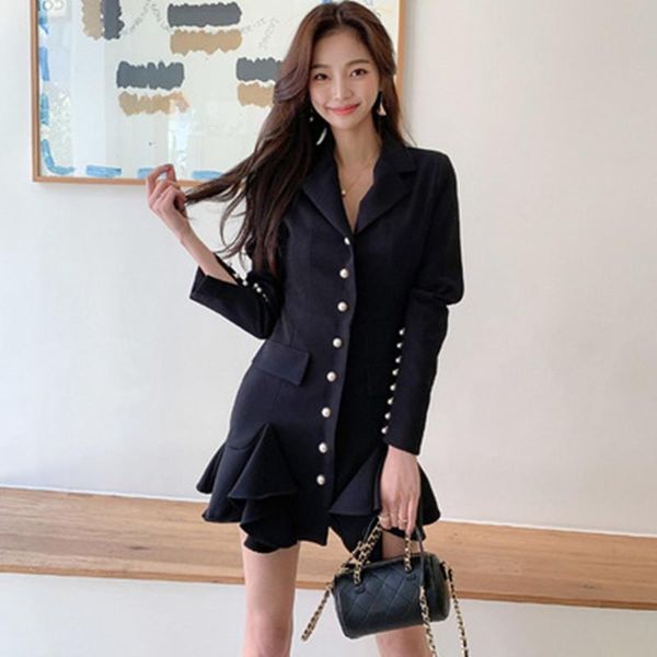 casual dresses korean temperament lapel single-row pearl button slim bodycon mermaid dress spring fall beaded stitching ruffled blazer, Black;gray
casual dresses korean temperament lapel single-row pearl button slim bodycon mermaid dress spring fall beaded stitching ruffled blazer, Black;gray
