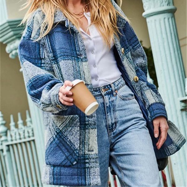 women's wool & blends plaid lapel loose single breasted woolen shirt coat women large pocket long sleeve coats and jackets 2021 casual, Black
women's wool & blends plaid lapel loose single breasted woolen shirt coat women large pocket long sleeve coats and jackets 2021 casual, Black