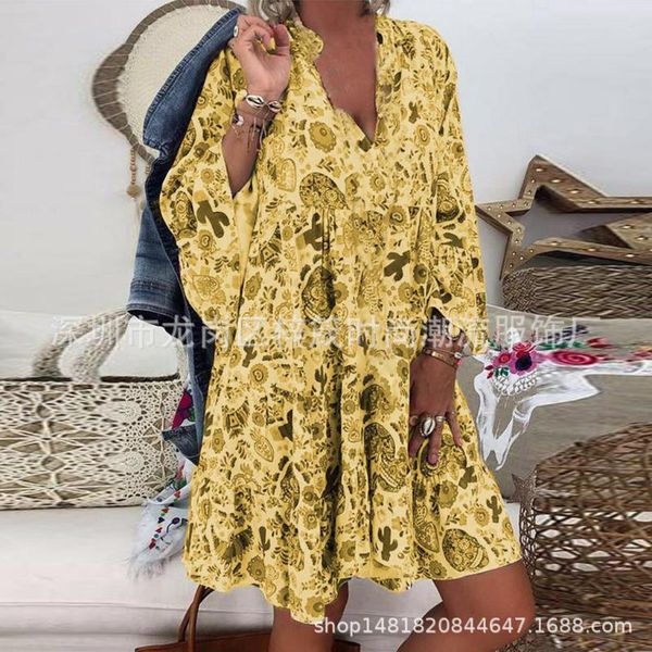 casual dresses women's printed dress, fashion casual, three-quarter sleeves ruffled midi skirt, plus size loose dress, Black;gray
casual dresses women's printed dress, fashion casual, three-quarter sleeves ruffled midi skirt, plus size loose dress, Black;gray