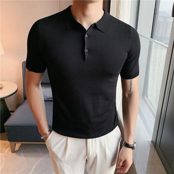 men's polos 2021 summer shirts men short sleeve knitting tee fashion business casual slim fit shirt clothing, White;black
men's polos 2021 summer shirts men short sleeve knitting tee fashion business casual slim fit shirt clothing, White;black