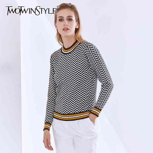 twotwinstyle striped sweaters for women o neck long sleeve casual hit color knitting pullovers female fashion clothing 210517, White;black
twotwinstyle striped sweaters for women o neck long sleeve casual hit color knitting pullovers female fashion clothing 210517, White;black