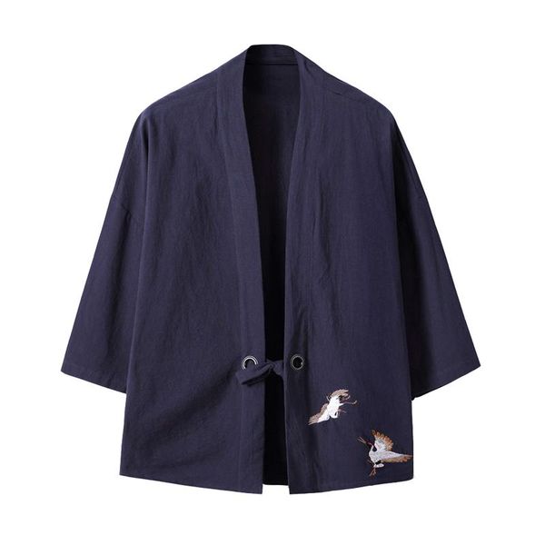 arrival 2021 men's cotton linen blends vintage emboridery cranes open front cardigan loose breathable short kimono casual shirts, White;black
arrival 2021 men's cotton linen blends vintage emboridery cranes open front cardigan loose breathable short kimono casual shirts, White;black