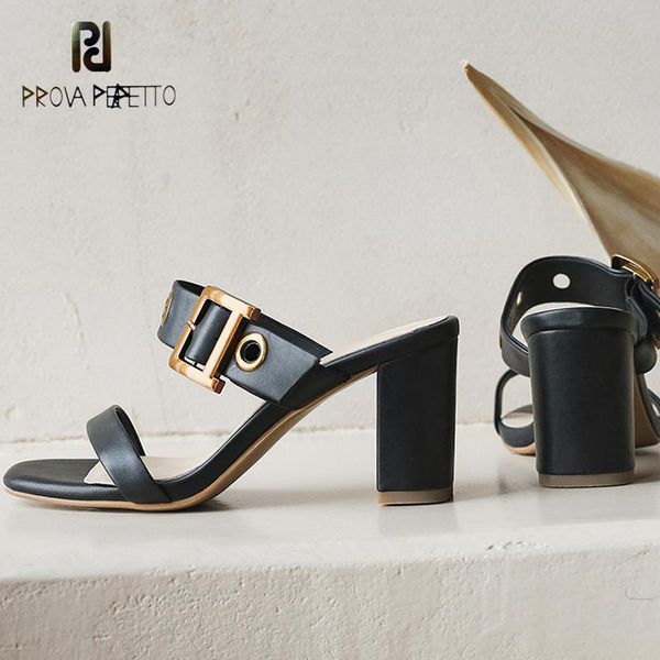 slippers metal belt buckle sandals and women summer fashion sheepskin open toe thick heel high, Black