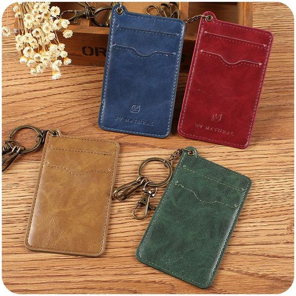 card holders retro pu leather holder access badge id protective case keychain, Brown;gray
card holders retro pu leather holder access badge id protective case keychain, Brown;gray