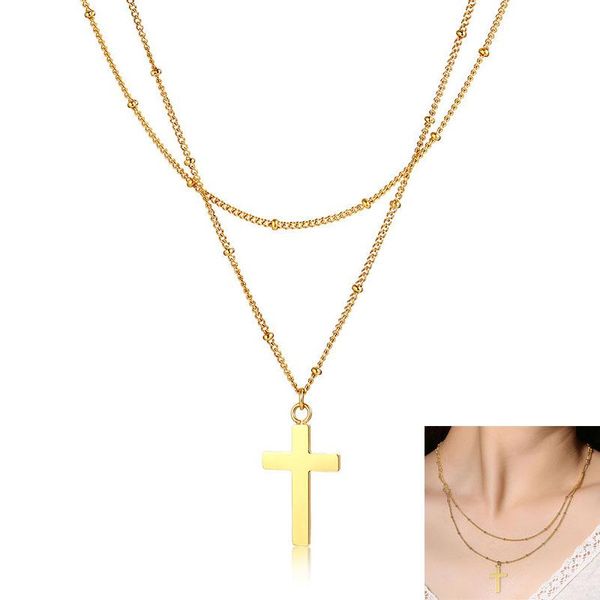 pendant necklaces fashion cross double layer necklace for women golden stainless steel layered long ladies wedding jewelry, Silver
pendant necklaces fashion cross double layer necklace for women golden stainless steel layered long ladies wedding jewelry, Silver