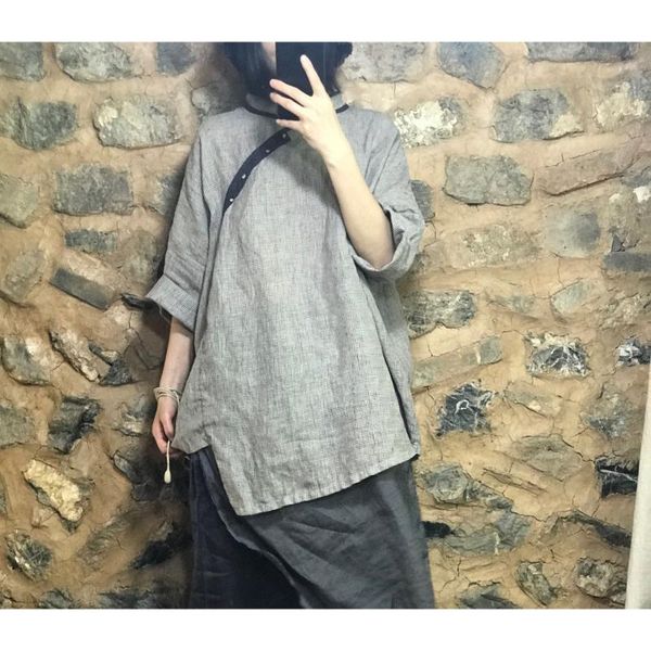 women's blouses & shirts women summer autumn plaid blouse ladies vintage linen shirt female 2021 irregular length, White
women's blouses & shirts women summer autumn plaid blouse ladies vintage linen shirt female 2021 irregular length, White