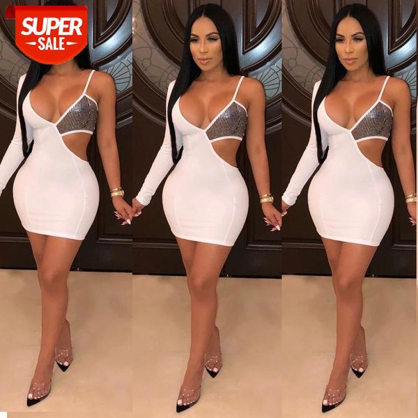 women skinny dress irregular one-shoulder long sleeve sling deep ladies v-neck sequins backless one-piece clothes #bc4e, White;black
women skinny dress irregular one-shoulder long sleeve sling deep ladies v-neck sequins backless one-piece clothes #bc4e, White;black