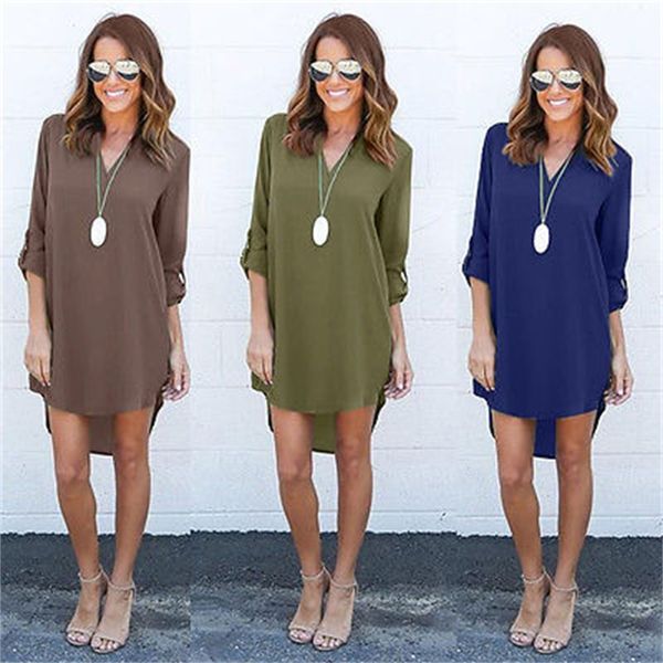 long sleeve spring summer loose waist solid shirt ladies woman casual mini women dress, Black;gray
long sleeve spring summer loose waist solid shirt ladies woman casual mini women dress, Black;gray