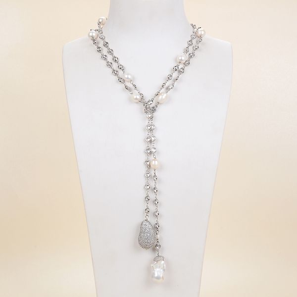 guaiguai jewelry white keshi pearl cz pave white gold plated chain long necklace for women real gems stone lady fashion jewellery, Silver
guaiguai jewelry white keshi pearl cz pave white gold plated chain long necklace for women real gems stone lady fashion jewellery, Silver