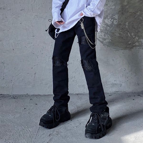 knee hole black washed jeans for men high street pockets straight loose casual pencil pants hip hop denim trousers, Blue
knee hole black washed jeans for men high street pockets straight loose casual pencil pants hip hop denim trousers, Blue