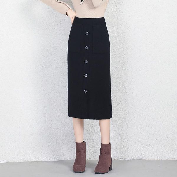 knitted hip wrap skirt half autumn / winter 2021 elastic high waist back split mid long single row button wool s skirts, Black
knitted hip wrap skirt half autumn / winter 2021 elastic high waist back split mid long single row button wool s skirts, Black