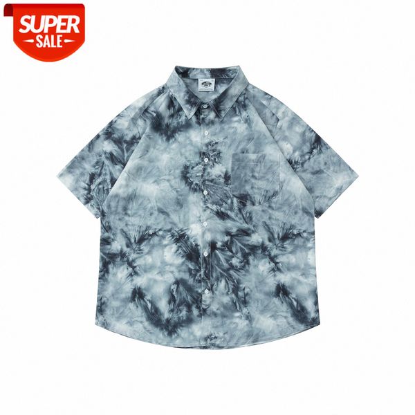 tie-dye short-sleeved shirt men's clear design sense loose bf wind thin casual #3o7m, White;black 
tie-dye short-sleeved shirt men's clear design sense loose bf wind thin casual #3o7m, White;black