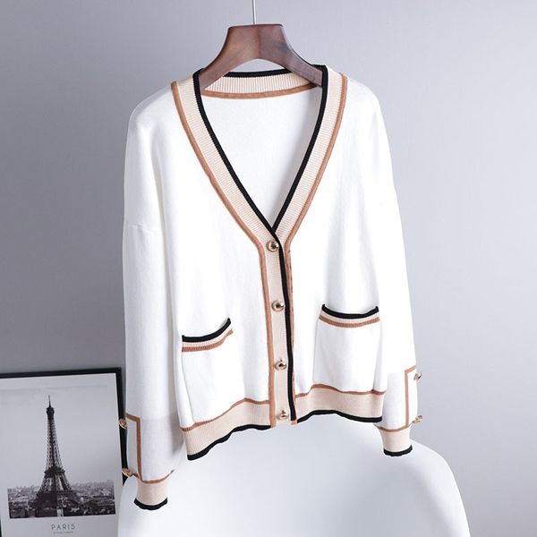 2022 spring v-neck patchwork cardigan women korean fashion sweater sweet loose long sleeve, White;black
2022 spring v-neck patchwork cardigan women korean fashion sweater sweet loose long sleeve, White;black