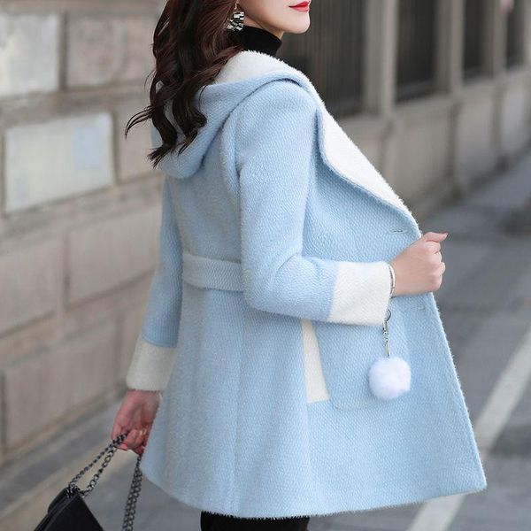 women's wool & blends woolen coat style plus cotton thick imitation mink velvet mid-length autumn and winter, Black
women's wool & blends woolen coat style plus cotton thick imitation mink velvet mid-length autumn and winter, Black