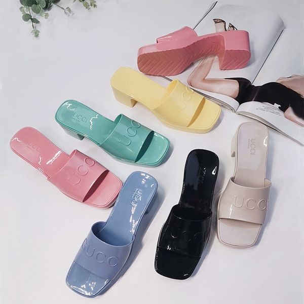 slipper 2021 new g family wear middle heel square jelly slippers with thick heel and high profilezly kli6, Black
slipper 2021 new g family wear middle heel square jelly slippers with thick heel and high profilezly kli6, Black