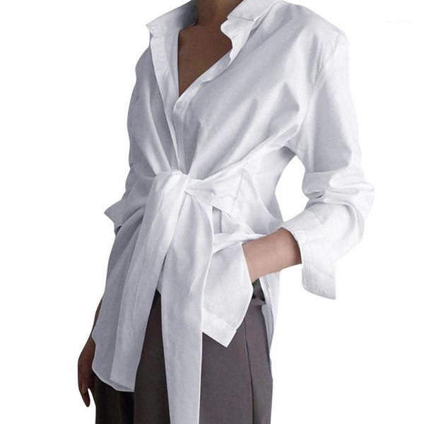 ladies temperament solid color blouse summer autumn girls personalized knotted shirt female lapel long sleeve clothing women's blouses, White
ladies temperament solid color blouse summer autumn girls personalized knotted shirt female lapel long sleeve clothing women's blouses, White