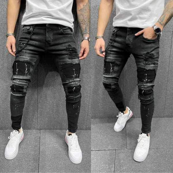 men's pants jeans men ripped skinny blue pencil motorcycle party casual trousers street clothing fashion denim jogger 4sla, Black
men's pants jeans men ripped skinny blue pencil motorcycle party casual trousers street clothing fashion denim jogger 4sla, Black