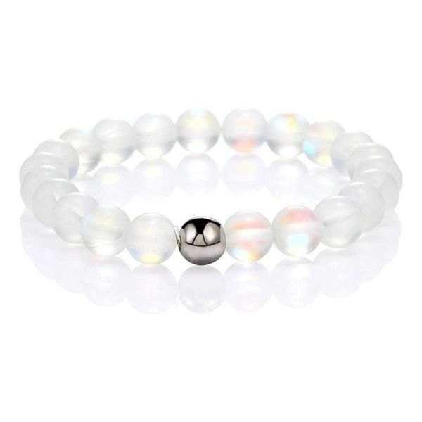 link, chain round mystic glass beaded stretch bracelet 8mm matte moonstone beads, Black
link, chain round mystic glass beaded stretch bracelet 8mm matte moonstone beads, Black