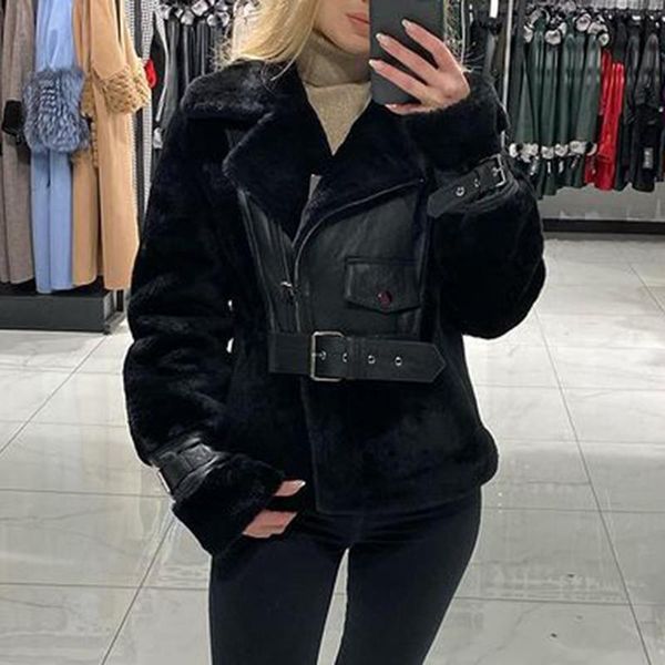 women's fur & faux berry fashion moto biker turn down collar jackets women elegant pu coats long sleeve ladies, Black
women's fur & faux berry fashion moto biker turn down collar jackets women elegant pu coats long sleeve ladies, Black
