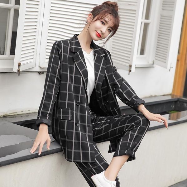 two piece dress streetwear 2 set women plaid blazers jackets + pants suit sets vintage autumn outfits for tracksuits, White
two piece dress streetwear 2 set women plaid blazers jackets + pants suit sets vintage autumn outfits for tracksuits, White