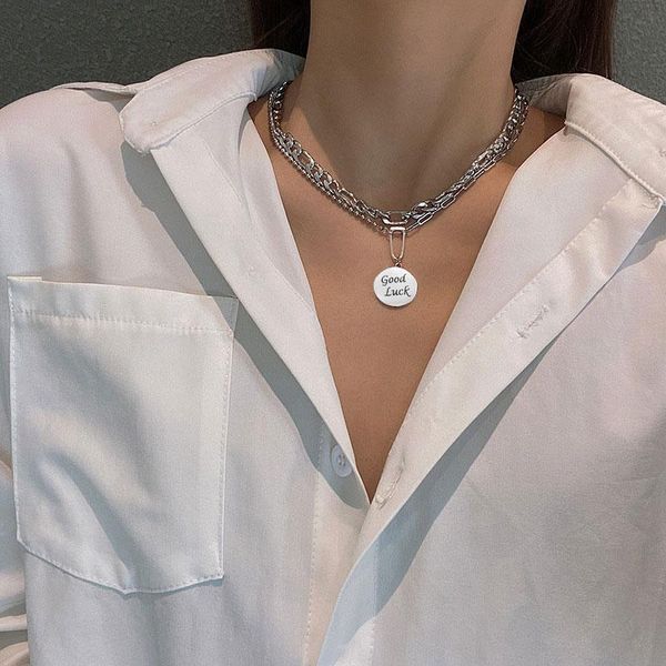 chokers trendy stainless steel good luck pendant multi-layer punk design long chain necklace for women men jewelry gifts, Golden;silver
chokers trendy stainless steel good luck pendant multi-layer punk design long chain necklace for women men jewelry gifts, Golden;silver