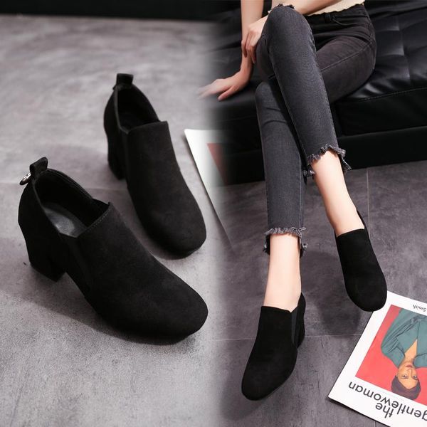 boots women's pumps shoes flock thick heel high heels retro round head suede deep mouth single, Black
boots women's pumps shoes flock thick heel high heels retro round head suede deep mouth single, Black