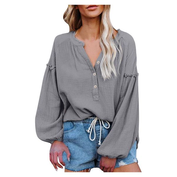 women's blouses & shirts fashion blouse simple v-neck linen button down long bat sleeve casual loose solid ladies streetwear, White
women's blouses & shirts fashion blouse simple v-neck linen button down long bat sleeve casual loose solid ladies streetwear, White