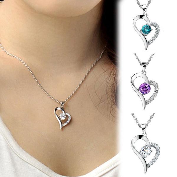 simple fashion heart shaped rhinestone pendant & chain necklace jewelry blue purple white drop necklaces, Silver
simple fashion heart shaped rhinestone pendant & chain necklace jewelry blue purple white drop necklaces, Silver