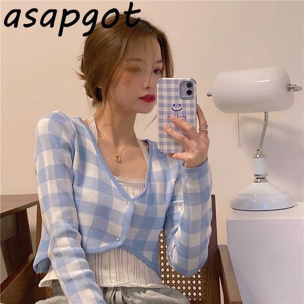 thin spring korean sweet short sweaters&jumpers v neck blue plaid cardigan long sleeve knitted jacket student girls sweet 210610, White
thin spring korean sweet short sweaters&jumpers v neck blue plaid cardigan long sleeve knitted jacket student girls sweet 210610, White