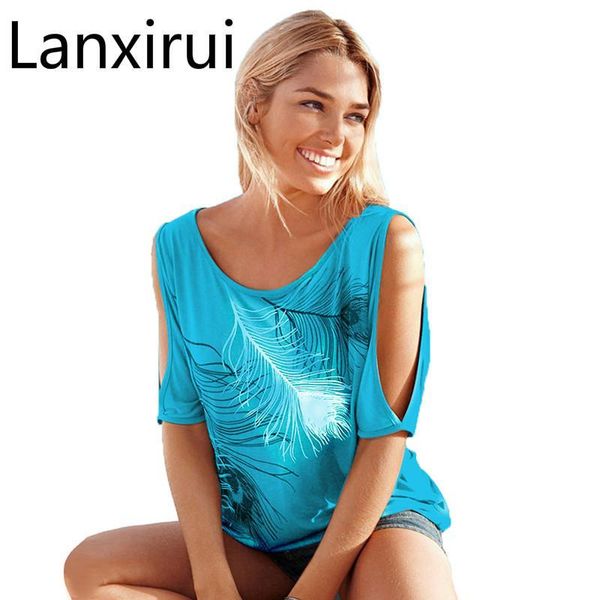 women's t-shirt t -shirt women off shoulder feather print short sleeve summer jumper shirt feminina tee femme, White
women's t-shirt t -shirt women off shoulder feather print short sleeve summer jumper shirt feminina tee femme, White