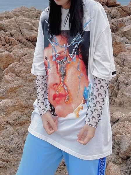 women's t-shirt dark high street decadent portrait print short sleeve loose hip hop trendy t-shirts for men and women tees, White
women's t-shirt dark high street decadent portrait print short sleeve loose hip hop trendy t-shirts for men and women tees, White