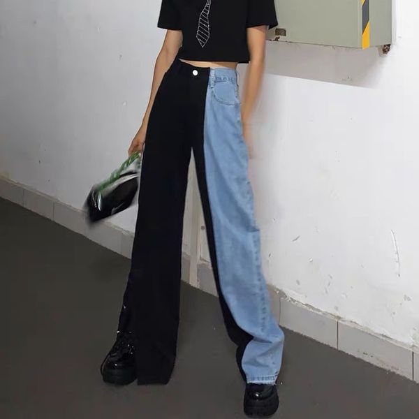 high waist stitching contrast jeans for women's loose and slim casual wide leg pants women streetwear denim pants 210419, Blue
high waist stitching contrast jeans for women's loose and slim casual wide leg pants women streetwear denim pants 210419, Blue