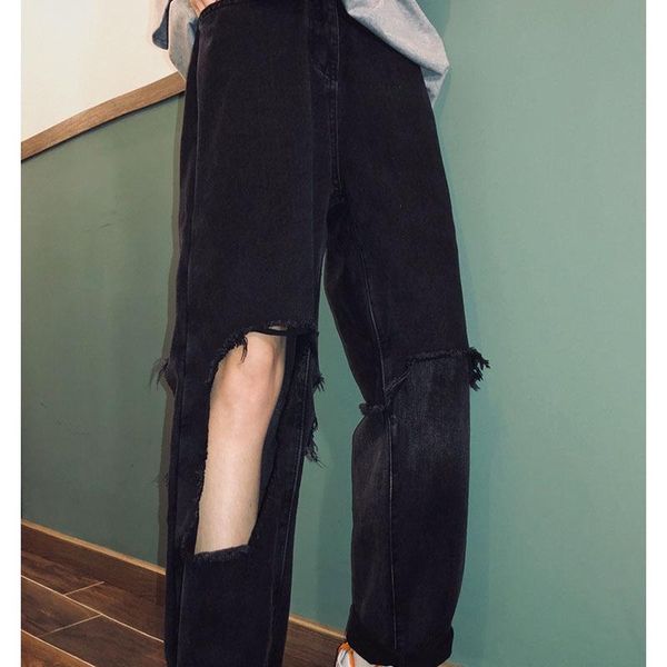 women's jeans 2021 high waist fashion loose black destroyed hole denim mopping pants casual vintage plus size wide leg trousers, Blue
women's jeans 2021 high waist fashion loose black destroyed hole denim mopping pants casual vintage plus size wide leg trousers, Blue