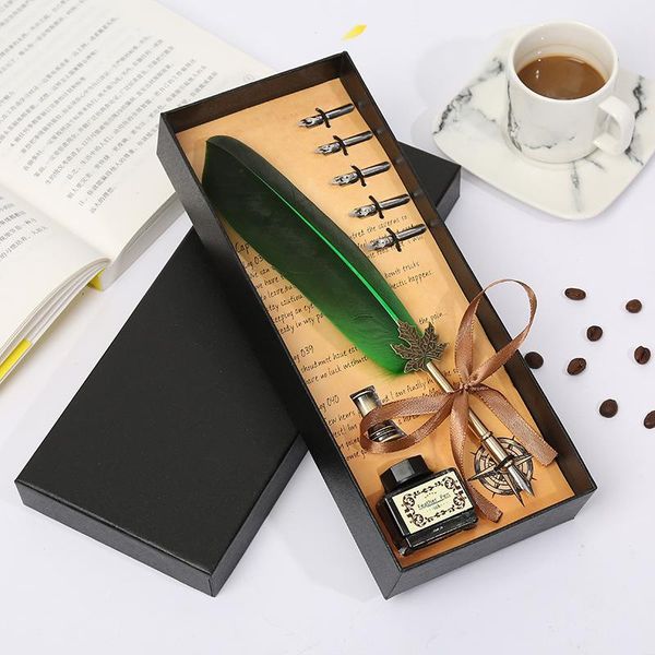 vintage calligraphy feather dip pen writing ink set stationery gift box with 5 nib wedding quill metal fountain pens
vintage calligraphy feather dip pen writing ink set stationery gift box with 5 nib wedding quill metal fountain pens