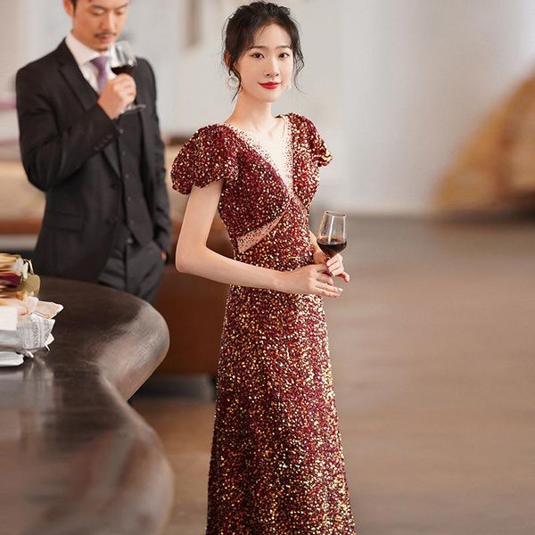 ethnic clothing bride wedding party toast dresses vintage dark v backless evening prom gown burgundy sparkly sequins bling long qipao, Red
ethnic clothing bride wedding party toast dresses vintage dark v backless evening prom gown burgundy sparkly sequins bling long qipao, Red