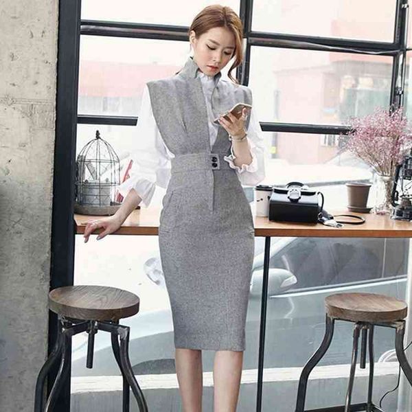 two piece dress autumn korean office lady white turtleneck shirt + slim vest dress two-piece xk2g
two piece dress autumn korean office lady white turtleneck shirt + slim vest dress two-piece xk2g