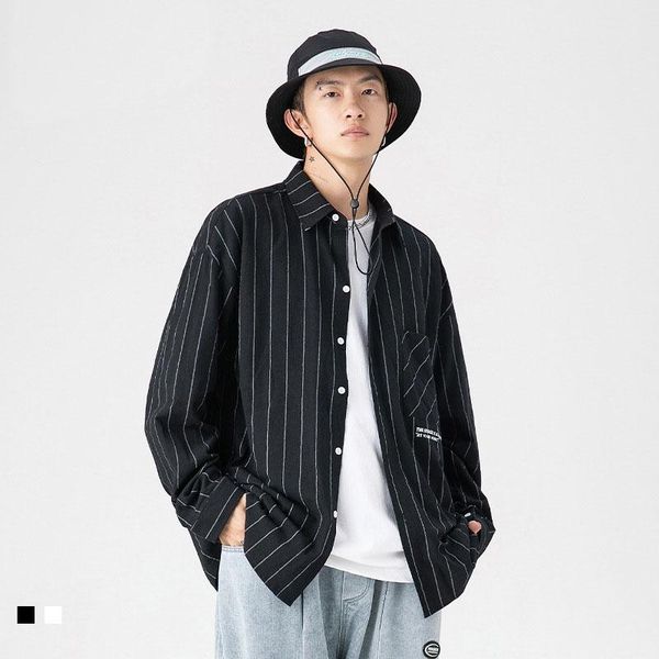 men's casual shirts mens black white striped long sleeved cotton fashion buttoned vintage clothing oversize dazn streetwear blouses har, White;black
men's casual shirts mens black white striped long sleeved cotton fashion buttoned vintage clothing oversize dazn streetwear blouses har, White;black