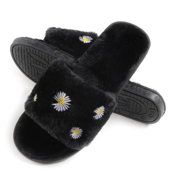 women's furry slippers fluffy fur daisy open toe house fs20s08 slides women shoes for, Black
women's furry slippers fluffy fur daisy open toe house fs20s08 slides women shoes for, Black