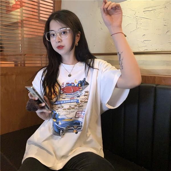 women's t-shirt cartoon letter printing round neck short-sleeved loose 2021 wide female compassionate all-match, White
women's t-shirt cartoon letter printing round neck short-sleeved loose 2021 wide female compassionate all-match, White