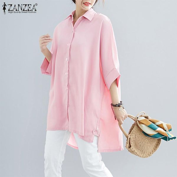 women's blouses & shirts irregular zanzea 2021 stylish solid casual 3/4 sleeve blusas female lapel button chemise oversized tunic, White
women's blouses & shirts irregular zanzea 2021 stylish solid casual 3/4 sleeve blusas female lapel button chemise oversized tunic, White