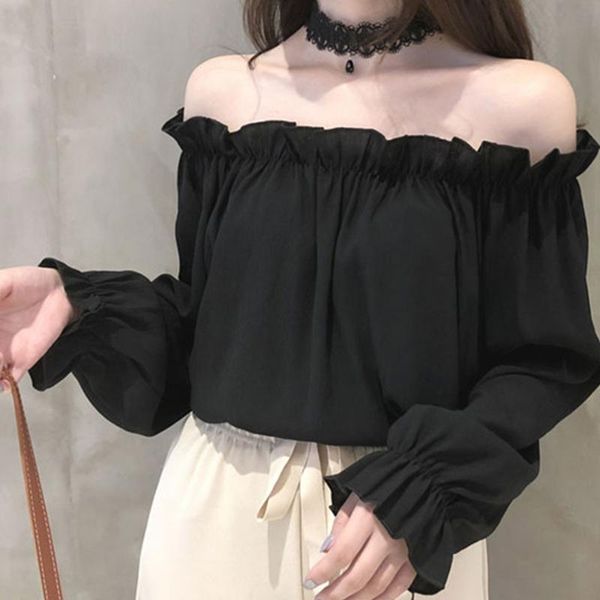 women's blouses & shirts one word collar off-shoulder wooden ear shirt women solid puff sleeve short loose chiffon slim woman, White
women's blouses & shirts one word collar off-shoulder wooden ear shirt women solid puff sleeve short loose chiffon slim woman, White
