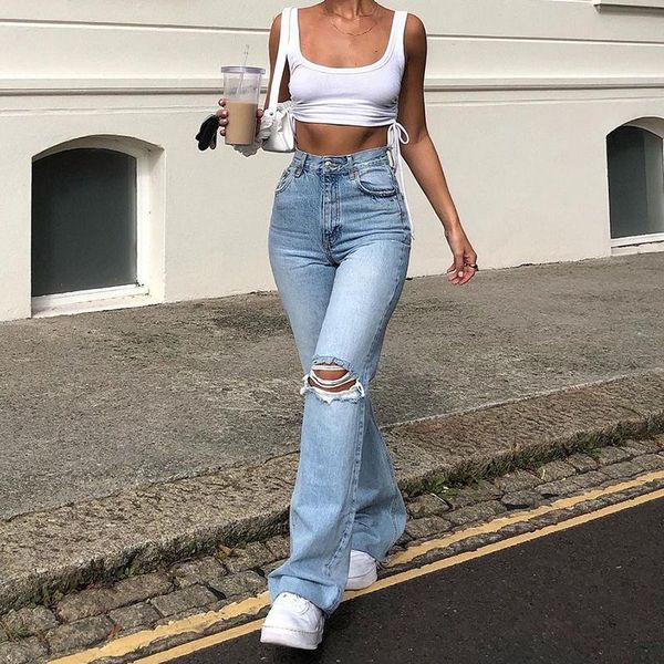 high waist ripped hole straight flare jeans women casual washed denim pants 90s baggy trousers bleached mom streetwear women's, Blue
high waist ripped hole straight flare jeans women casual washed denim pants 90s baggy trousers bleached mom streetwear women's, Blue