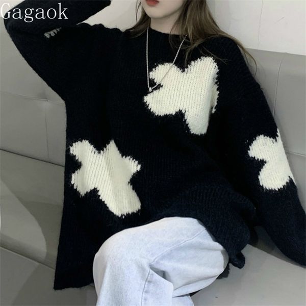 women knitted sweater spring autumn o-neck vintage thick floral warm sweaters loose casual outwear pullovers 210531, White;black
women knitted sweater spring autumn o-neck vintage thick floral warm sweaters loose casual outwear pullovers 210531, White;black